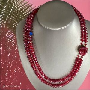 💖 Vintage West Germany Ruby Lucite Double Strand Necklace 💖